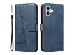 Capa Em Couro Pu Para Apple Iphone 16plus, Cor Azul