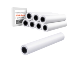 Rolos de Papel Formato Largo, 609,6 Mm Largura e 45,7 M Comprimento, 8 Rolos, Ideal para Desenhos Cad, Plantas Técnicas, Mapas Gis, Projetos