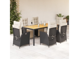 Conjunto 7 Peças Jantar P/ Jardim C/ Almofadões Vime Pe Preto Dkd Home Decor