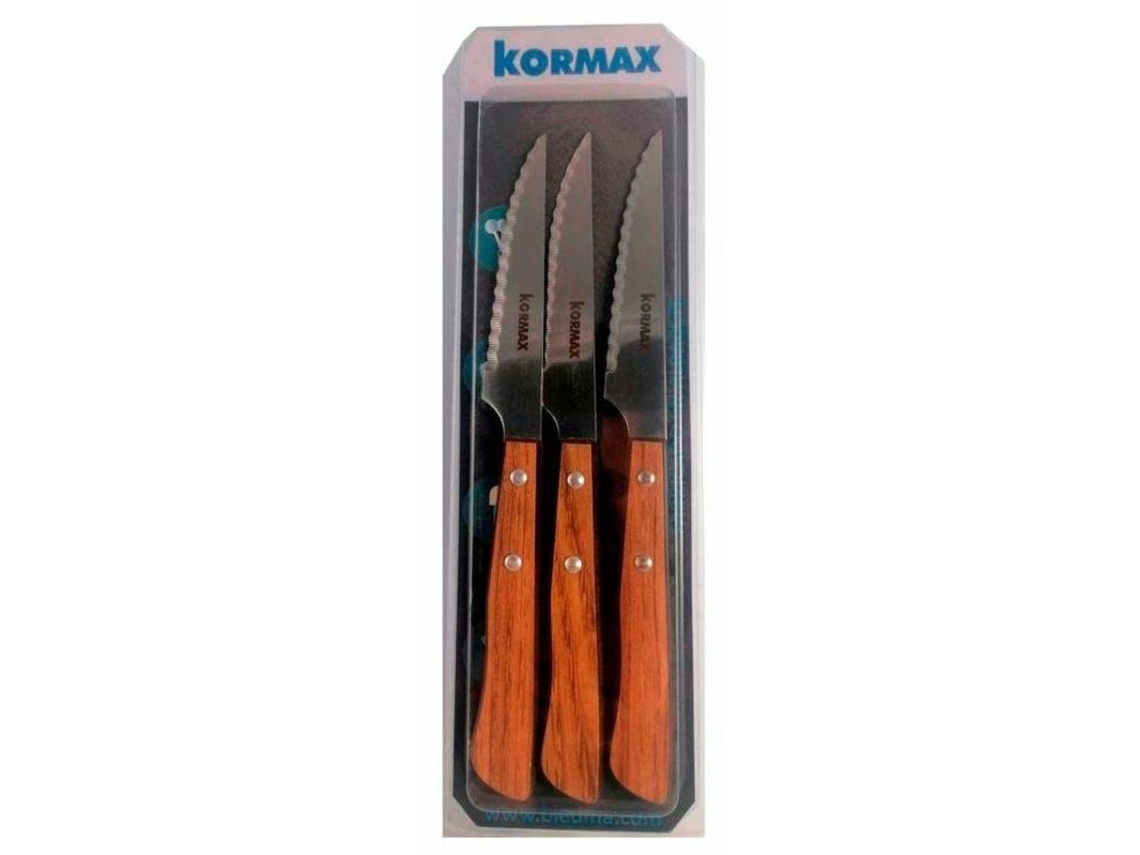 Cuchillos 11 Cm Filo Microdentado Hpl Roble Pack 3 Kormax
