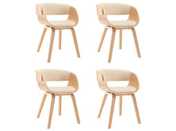 Cadeiras Jantar 4 Pcs Madeira Curvada e Couro Creme MAISON EXCLUSIVE