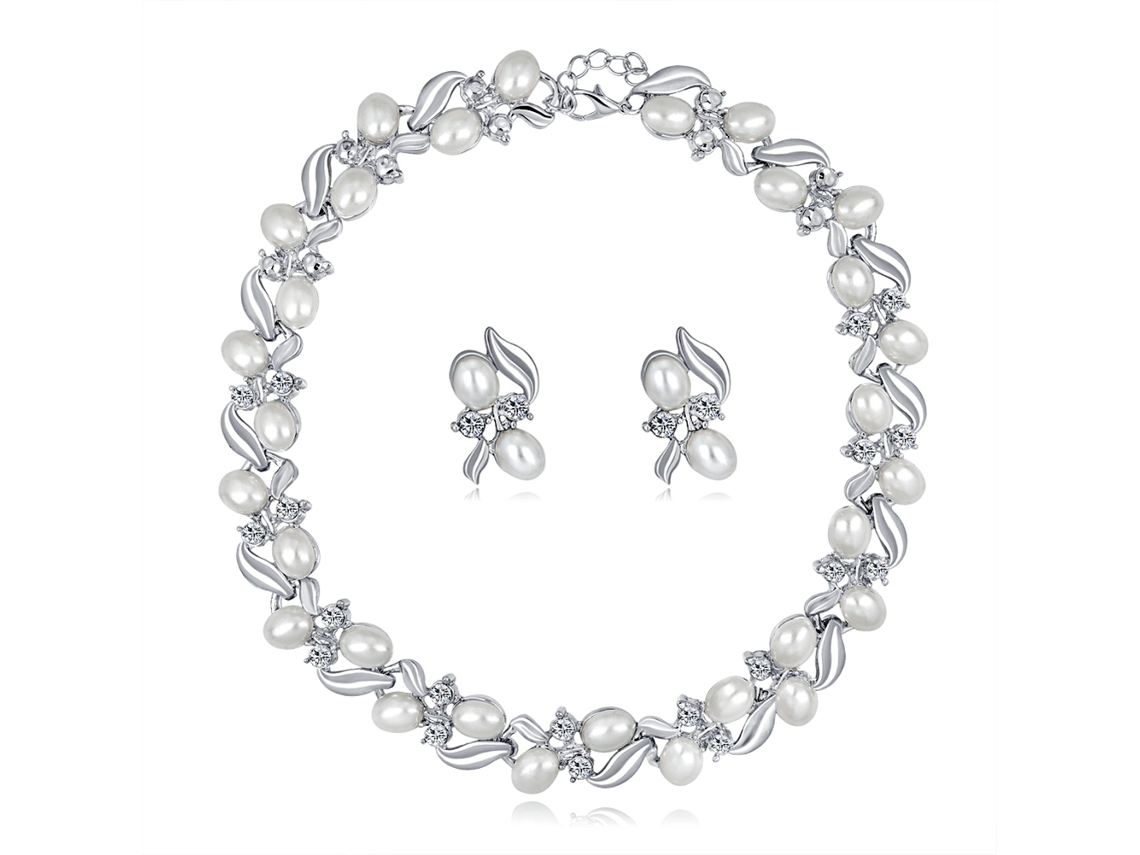 Conjunto De Jóias De Noiva Colar Com Pérolas E Brincos
