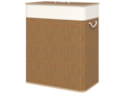 Cesto De Roupa Suja De Bambu Com Tampa, 2 Compartimentos, Coletor De Roupa De 100 L Com Alça De Corda E Saco De Roupa Removível
