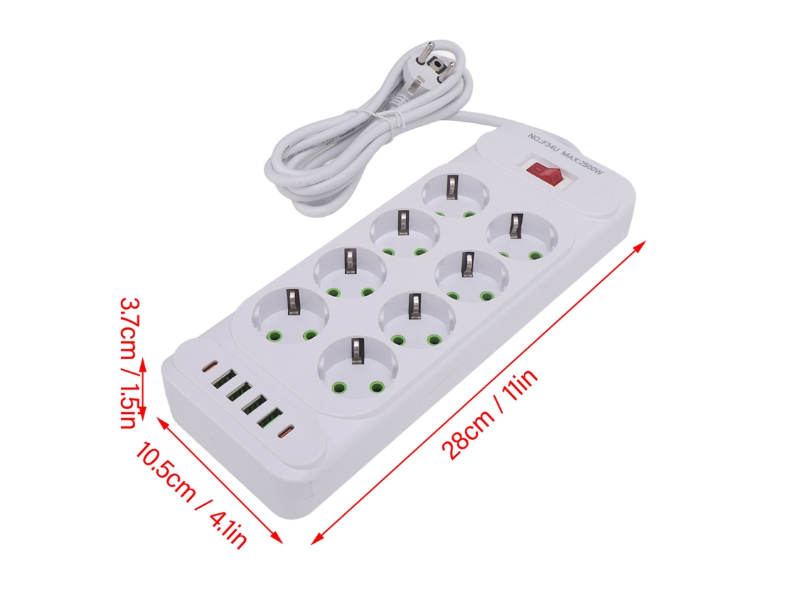Laxiscreed Tomada Múltipla Com 8 Tomadas E Usb-c Para Mesa Ou Parede