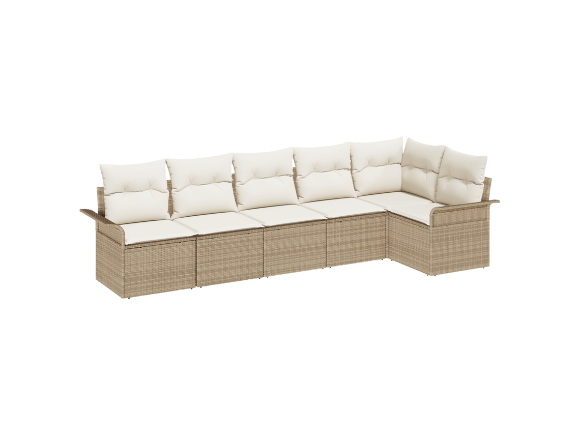 Conjunto 6 Conjunto De Sofá De Jardim Vidaxl Bege Vime Pe (297,5 X 132,5 X 69 Cm)