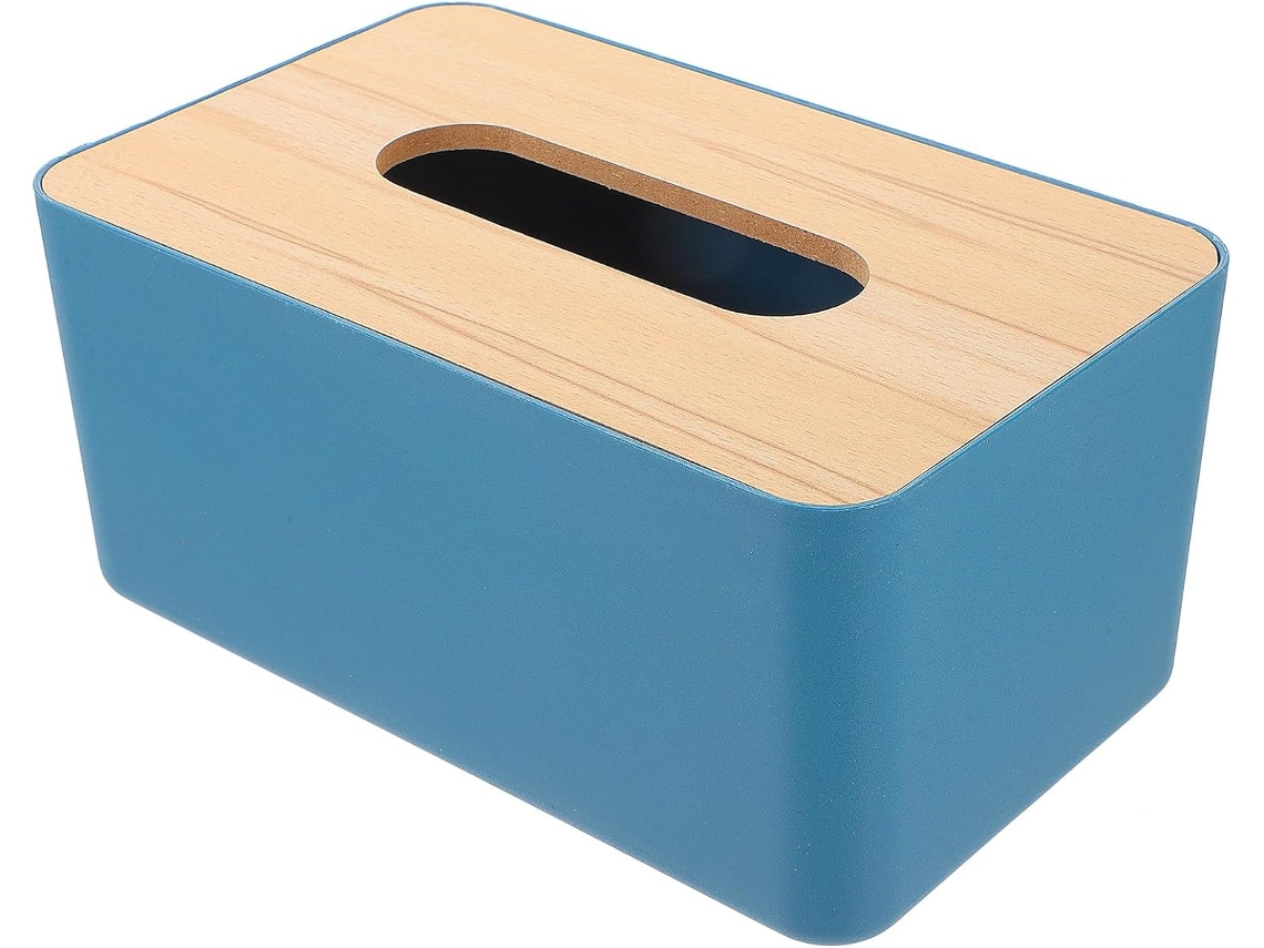 Porta-lenços Com Tampa De Madeira Natural, Azul Simples.