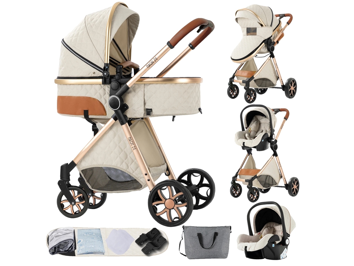 Carrinho De Bebê, Design 3 Em 1, Leve E Compacto, Branco Marfim
