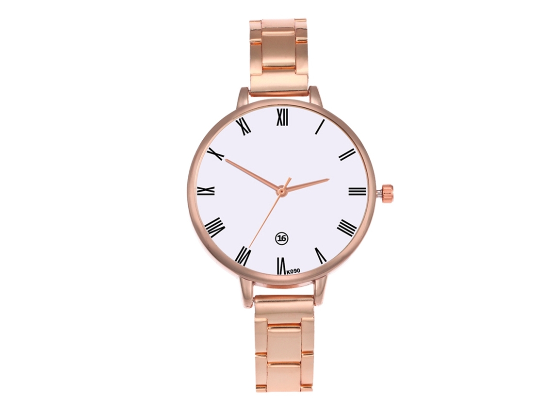 Relógio Analógico de Quartzo Feminino com Pulseira de Aço Estilo Simples Elegante Ouro Rosa