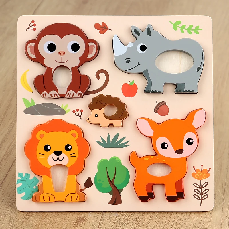 Quebra-cabeça Montessori 3d De Madeira, Tabuleiro De Quebra-cabeça Com Desenhos Animados, Brinquedo Educativo Para Crianças