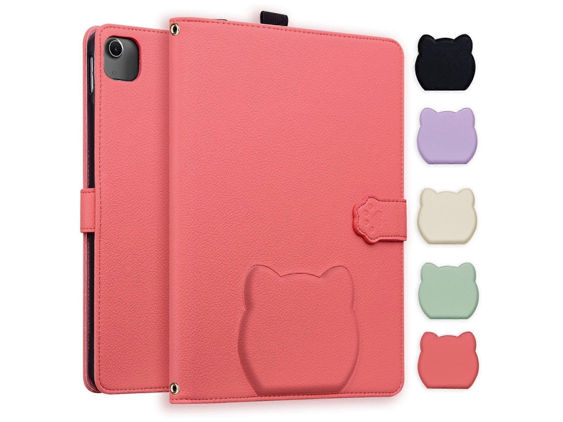 Capa de couro com estampa de gato e lichia Webake para tablet inteligente