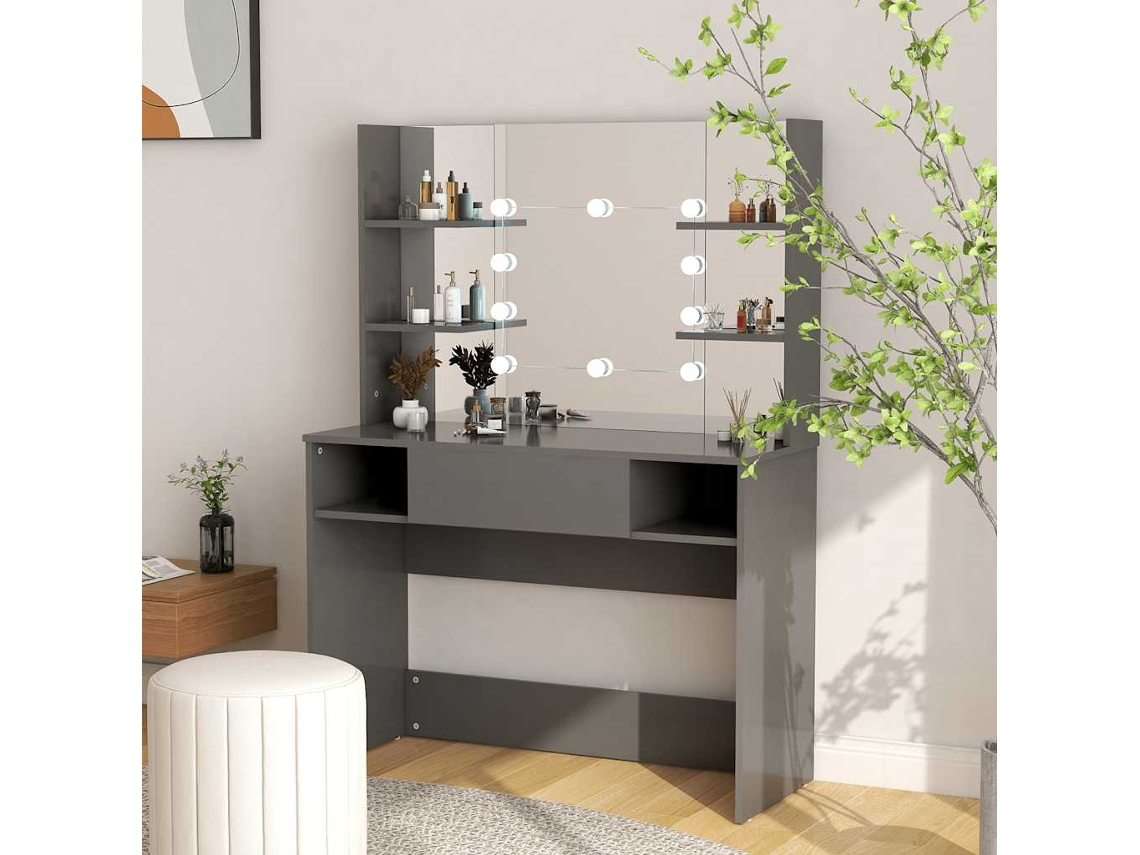 Vidaxl Mesa De Maquilhagem C/ Luzes Led 100x40x135 Cm Mdf Cinzento