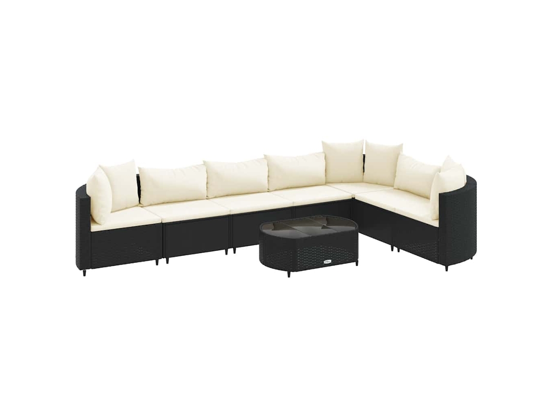 Conjunto 8 sofás de jardim com almofadões VIDAXL vime PE preto