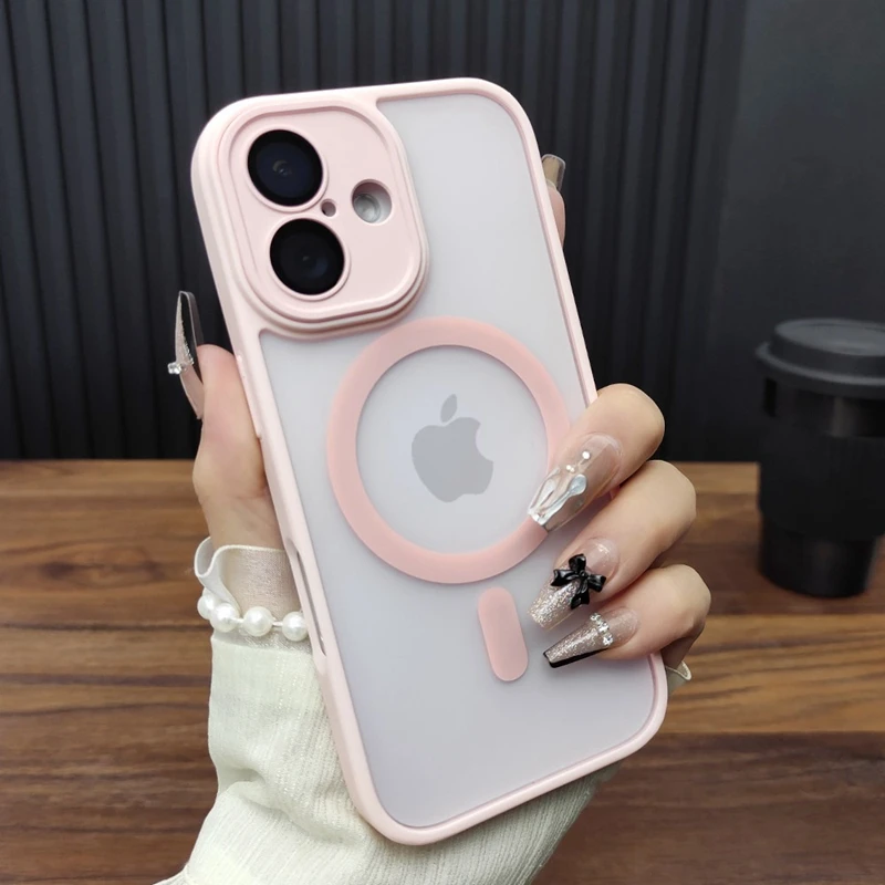 Capa Magnética Fosca Para Iphone 12 (rosa), Com Estrutura E Parte Traseira À Prova De Choque.