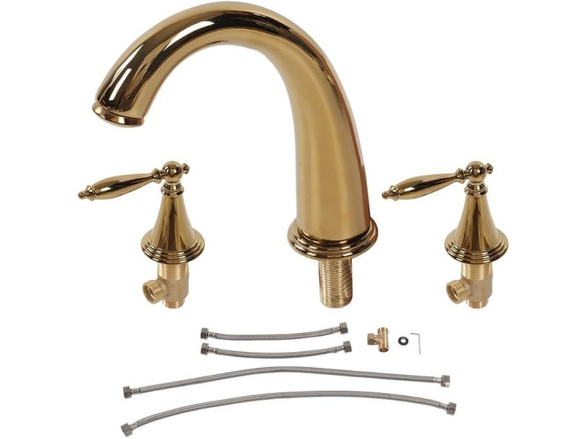Wastafelmengkraan Vintage - 3 Gatig - Hoge Drukbestendig - Dubbele Handgreep - Geen Drupen - Uitloop Hoogte 11,5 Cm - Badkamerkraan