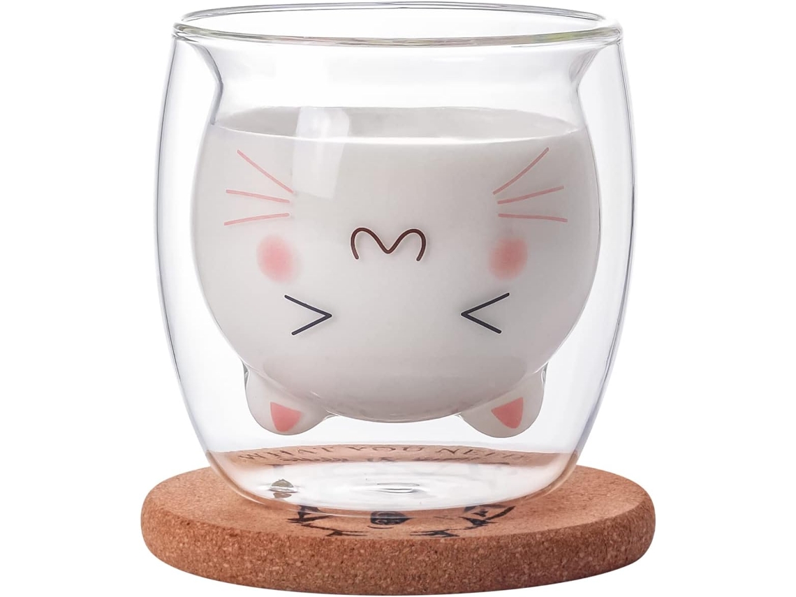 Caneca Fofa De Gato Para Café, Chá Ou Leite, Com Parede Dupla E Isolamento Térmico Transparente. Aquaforge