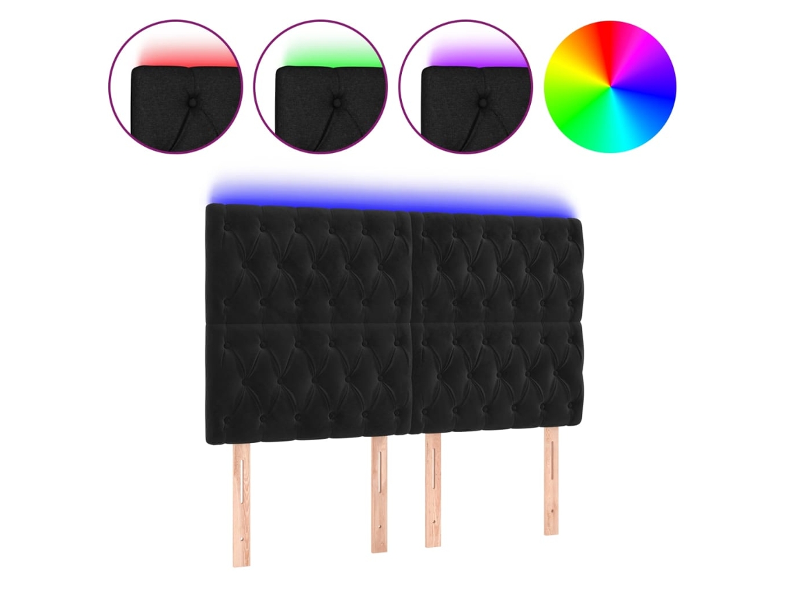 Cabeceira de Cama com Luzes Led Veludo Preto MAISON EXCLUSIVE (144x7x118 cm)