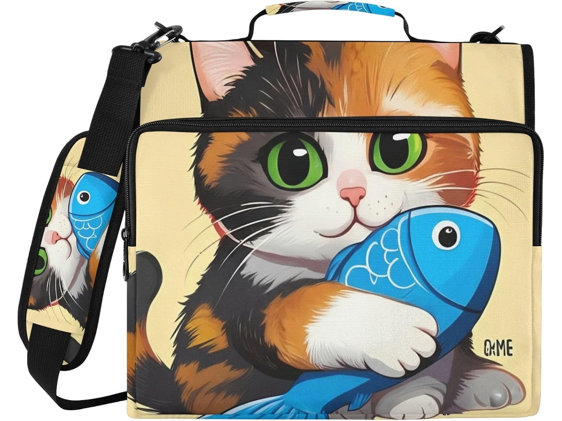 Pasta Organizadora Fofa, Verde E Azul, Com Fecho De 3 Argolas, Resistente À Água E Com Compartimento Laptop