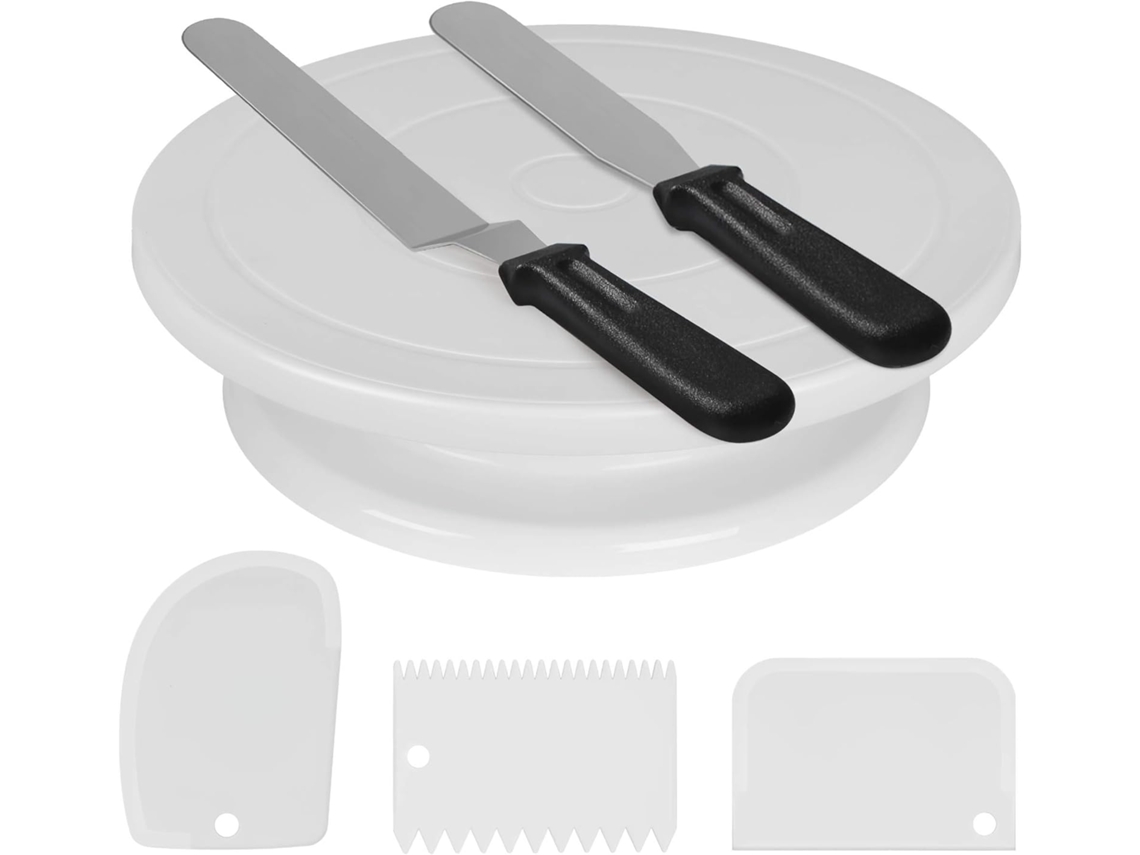 Prato Giratório Para Bolo Com 2 Espátulas Para Glacê E Conjunto Para Decoração De Confeitaria Slowmoose