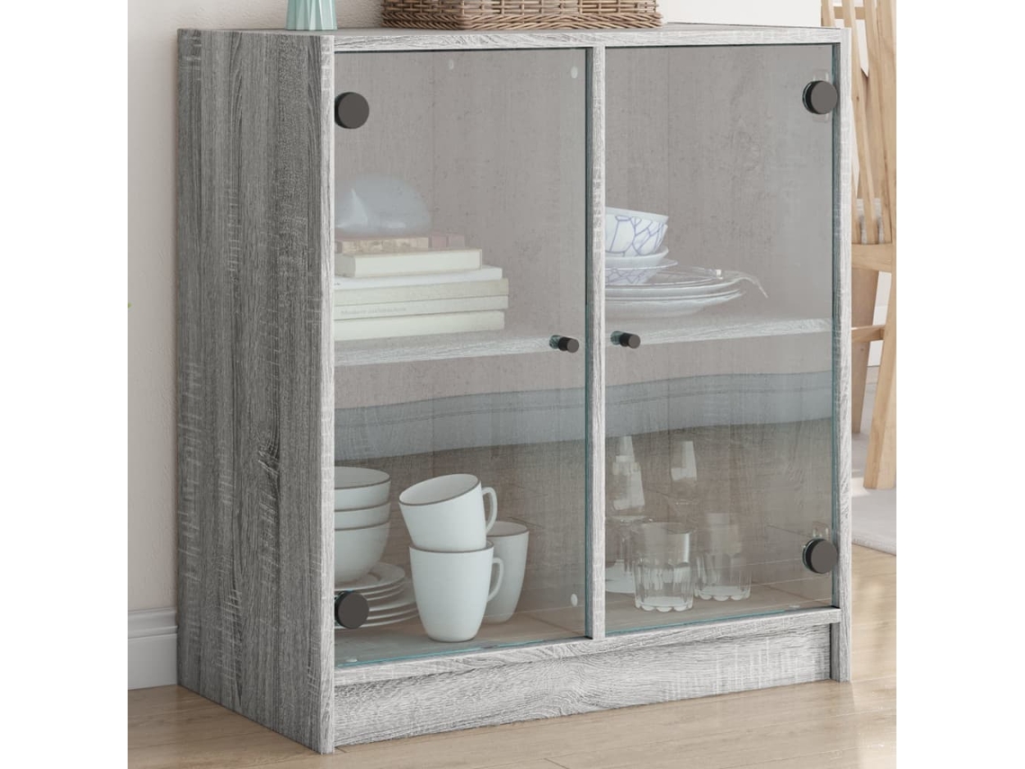 Vidaxl Armário De Apoio C/ Portas De Vidro 68x37x75,5 Cm Cinza Sonoma