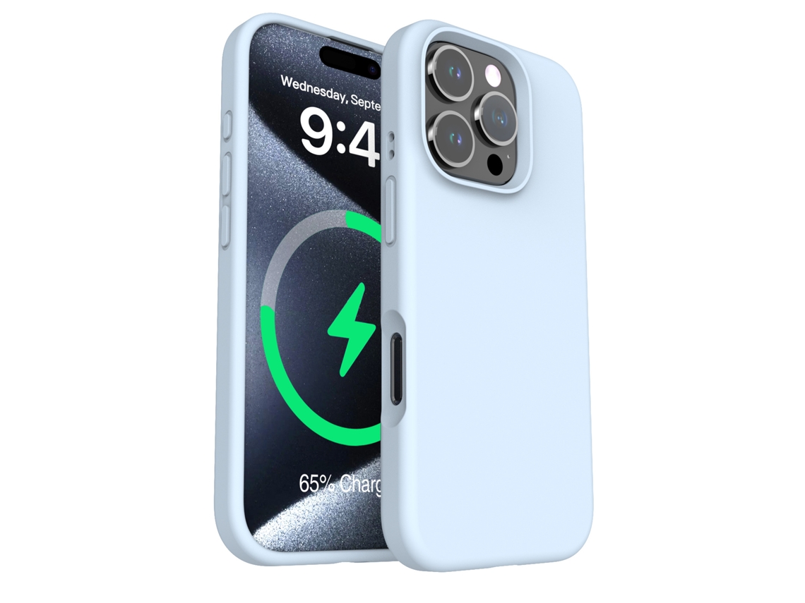 Capa De Celular Magnética De Silicone Líquido Para Iphone (azul Celeste, Iphone 16 Plus), Cor Sólida E Simples.