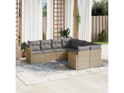 Conjunto de 8 Sofás para Jardim com Almofadas Vime Pe Bege Dkd Home Decor