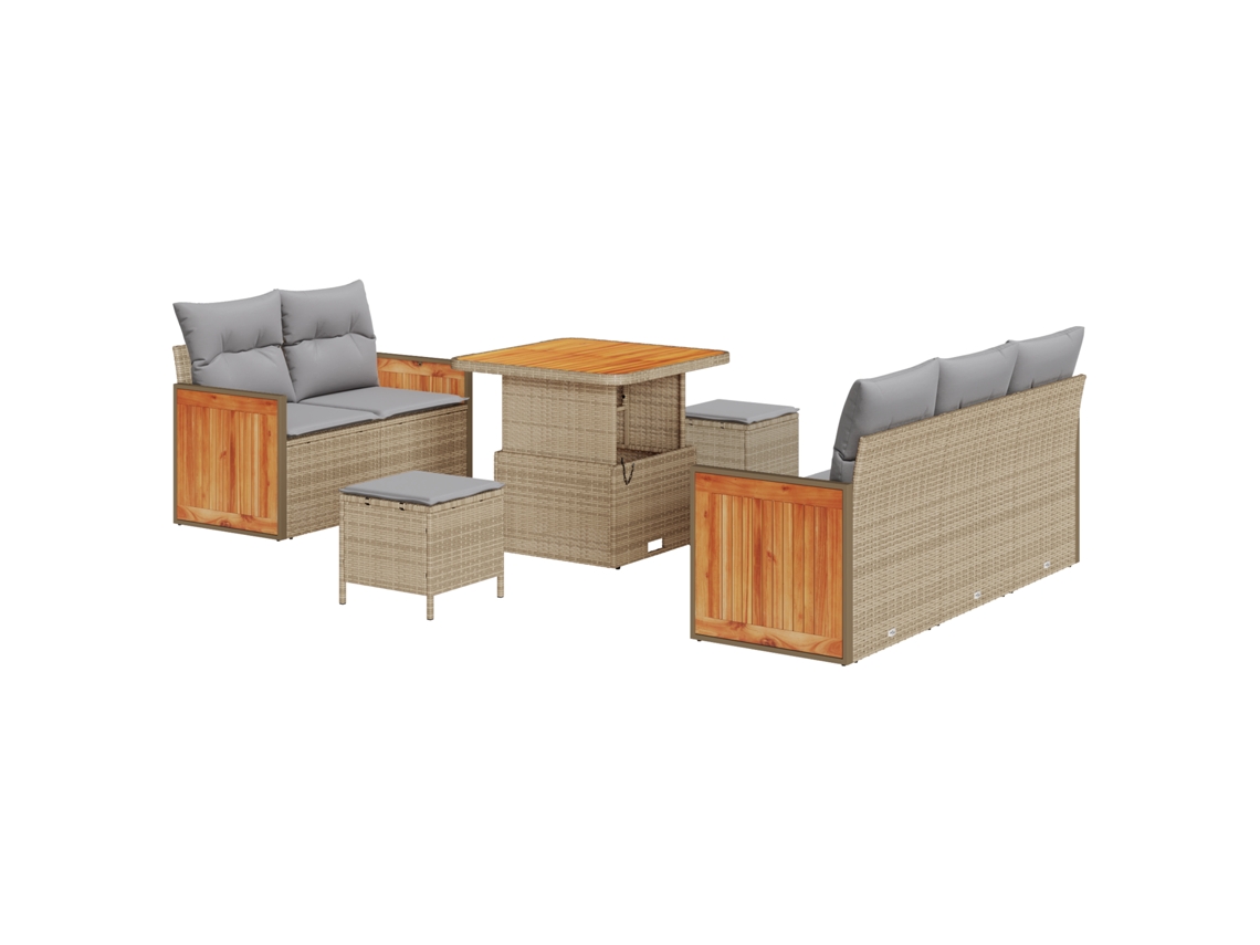Conjunto 10 Conjunto De Sofá De Jardim Vidaxl Bege Vime Pe (179 X 173 X 85 Cm)