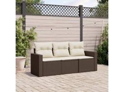 Conjunto 3 Peças Sofás De Jardim Com Almofadões Vime Pe Marrom Dkd Home Decor