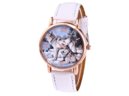 Relógio de quartzo moderno com pulseira de couro PU, mostrador redondo simples para homens (branco)