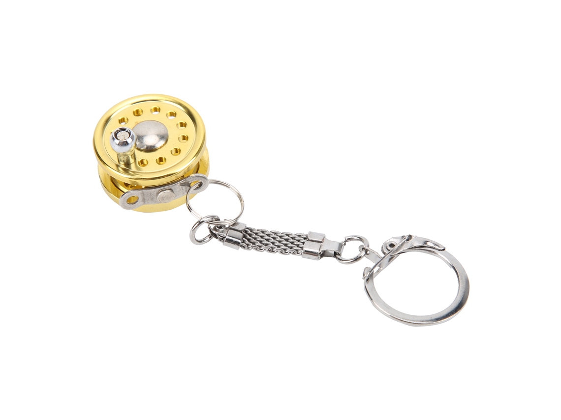 Chaveiro Mini Moinho de Pesca em Liga de Alumínio