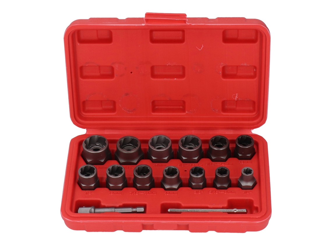 15 Piezas Set De Extractores De Parafusos E Porcas De Aço Cr Mo Para Parafusos Danificados De 1/4 A 3/4 Polegadas Com Vara De Extensão