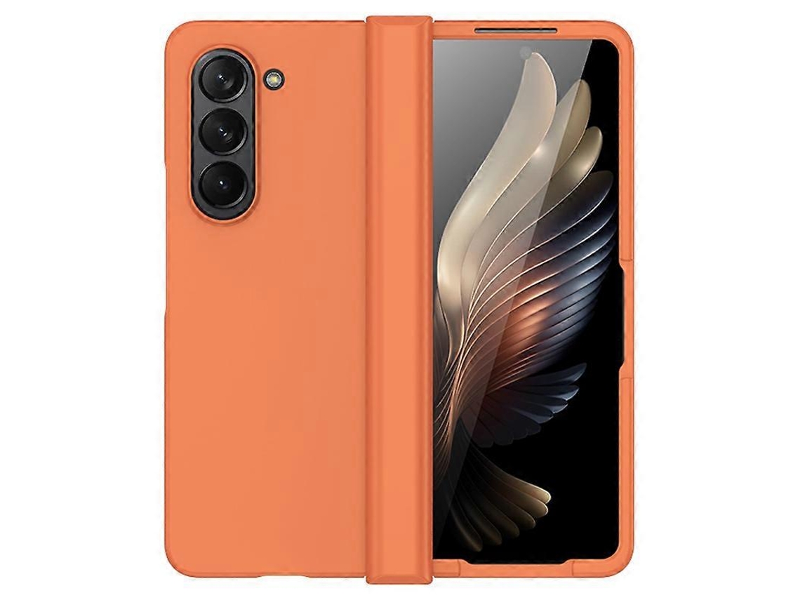 Compre Capa Protetora Para Samsung Galaxy Z Fold6 5g Com Textura De Pele E Proteção De Dobradiça Laranja
