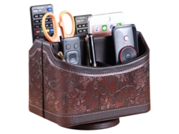 Suporte Giratório 360° Para Controle Remoto, Organizador De Mesa Em Couro Pu Com 5 Compartimentos Para Controles De Tv, Dvd E Blu-ray.