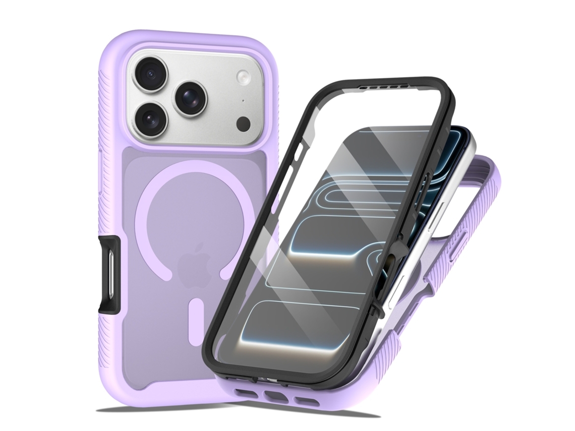 Capa Para Iphone 18 Pro, Proteção 360°,compatível Com Magsafe, Protetor De Ecrã De Vidro Temperado Integrado Roxo Hibbent