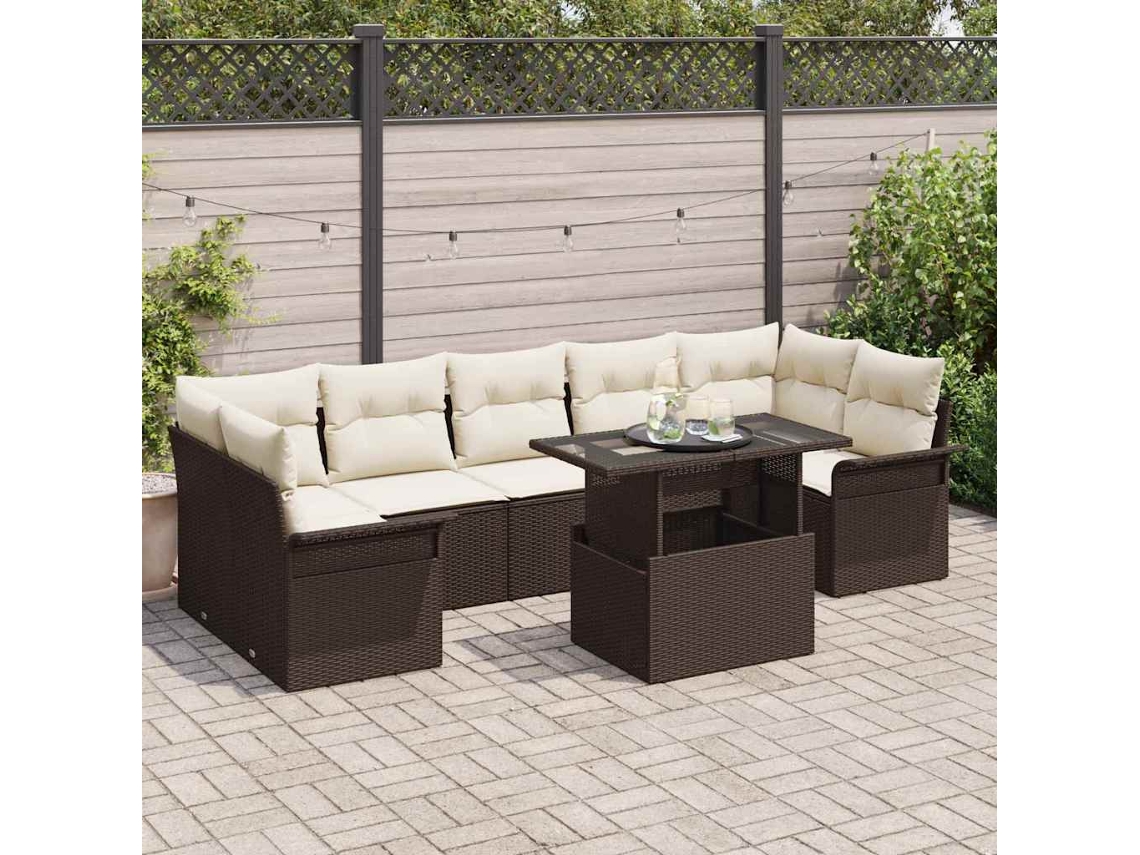 Vidaxl Conjunto De Sofá De Jardim 8 Pcs Castanho Rattan Sintético