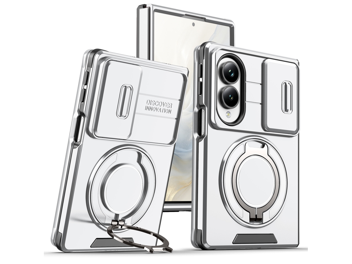 Capa Para Galaxy Z Fold 8 Ultra Com Câmara Deslizante, Resistente A Impactos E Com Suporte Giratório De 360° Prata Hexinyigjly