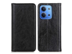 Capa Tipo Carteira Em Couro Rachado Com Textura De Lichia, Preta, Para Xiaomi Redmi 15c 5g (ue) (173 Mm) / 15c 4g (ue) (173 Mm)