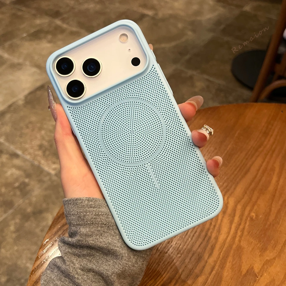 Capa Magnética Para Celular Com Resfriamento (azul Celeste Para Iphone 13 Pro), Superfície Fosca.