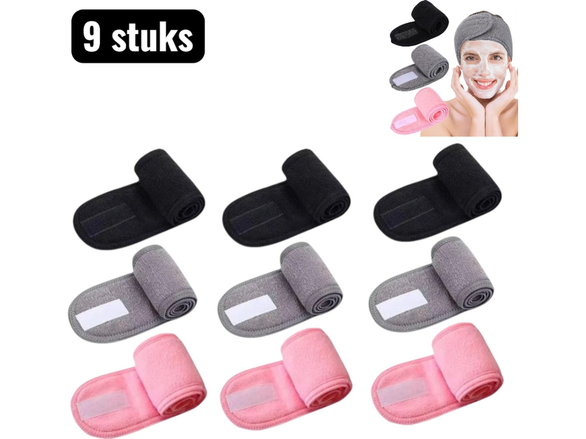 Conjunto Com 9 Faixas De Cabelo Reutilizáveis Com Fecho De Velcro, Respiráveis Para Maquiagem, Ioga E Exercício, Nas Cores Preta, Cinza E Rosa