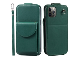 Capa Pega Para Iphone 12 Pele Sintética Com Porta-cartões Verde