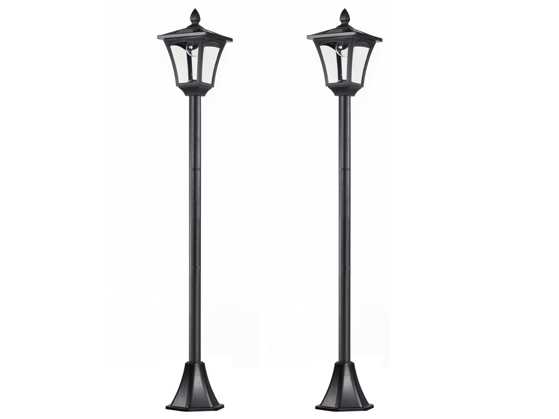 Conjunto de 2 Candeeiros Solares Aço Inoxidável e Plástico Cor Preto 18x18x160 cm Outsunny