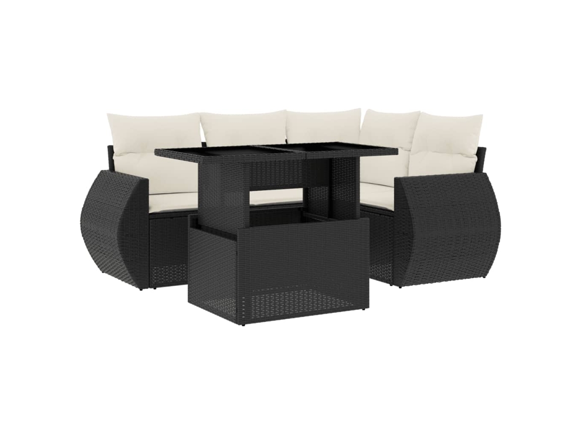 Conjunto 5 Sofás de Jardim com Almofadões VIDAXL Vime Pe Preto