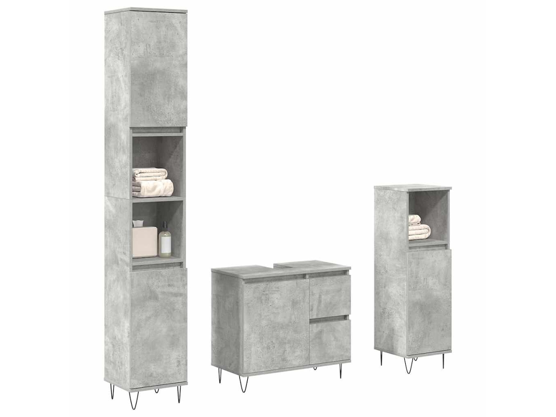 Vidaxl 3 Pcs Conj. Móveis Casa Banho Derivados Madeira Cinza Cimento