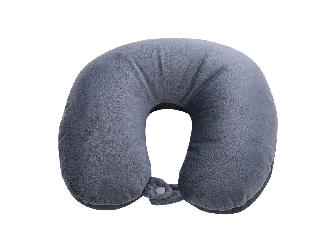 Almofada Cervical Em Formato De U Macia Para Viagens E Escritório Com Fivela Cinza