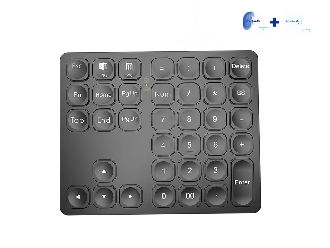 (preto) Teclado Numérico Bluetooth Recarregável Dupla, Mini Teclado Numérico, Bateria Integrada