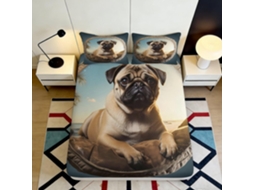 Conjunto de Cama com Estampa 3d Pug na Praia Microfibra Fronha 200x25cm