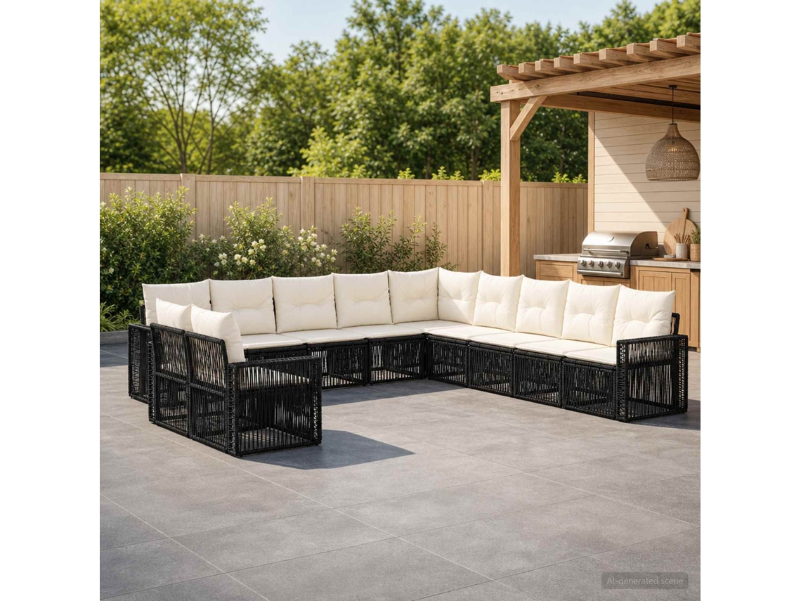 Vidaxl Conjunto De Sofá De Jardim 11 Unid. Preto E Branco Creme