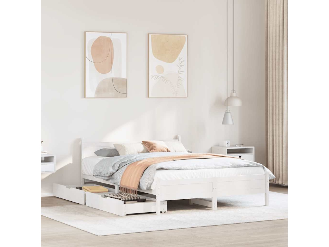 Cama De Casal | Camas Para Quarto | Cama Sem Colchão 120x200 Cm Madeira De Pinho Maciça Branco