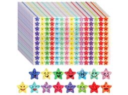 1500 Pequenas Estrelas Prateadas de Papel Alumínio, Estampadas com Carinhas Sorridentes e Acompanhadas de Adesivos com Glitter. MDUG