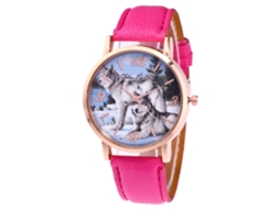 Reloj De Cuarzo Con Correa De Cuero Pu, Dial Redondo, Moda, Para Hombres (rojo Rosa)