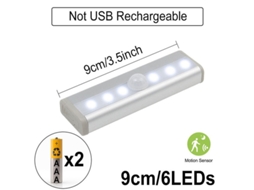 Lurelia Luz Led Para Armário, 6 Leds, 9 Cm, Sensor De Movimento, Usb Recarregável, Brilho Regulável Para Roupeiro, Escadas, Cozinha
